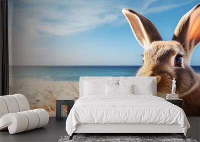 Easter bunny on the beach sunbathing Wall mural