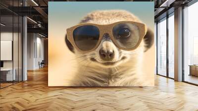 meerkat with glasses sunbathing on the beach concept of enjoying vacation Wall mural