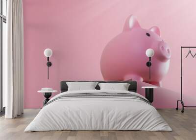 pink piggy bank in low angle on a table with pink background - successful savings concept Wall mural