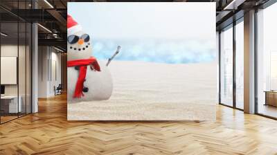 snowman with sunglasses on sunny beach - beach christmas concept Wall mural