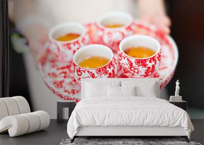 Chinese tea ceremony cups in wedding day Wall mural