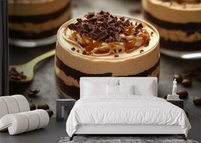 Beautiful and elegant dessert with layers of dark chocolate and coffee mousse Wall mural