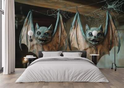 Ghoulish garlands featuring bats and spiders for Halloween Wall mural