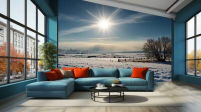 Pristine Frosty Landscape Under Bright Sunlight Wall mural