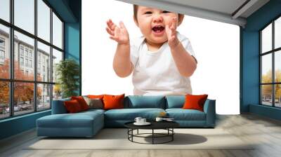 Cute baby in white onesie on transparent background Wall mural