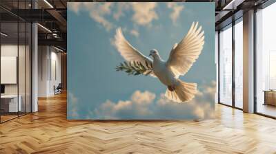 a white dove carrying an olive branch presenting peace Wall mural