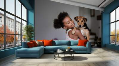 Little girl with her puppy Wall mural