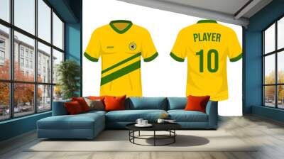 National soccer shirt of the Brazil national team. Front and back view brazilian soccer uniform. Sport shirt mock up. Vector stock Wall mural