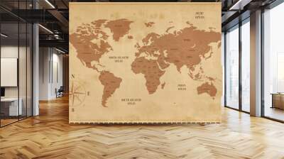 Old world map in vintage style. Political vintage world map. Vector stock Wall mural