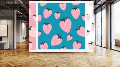 strawberry seamless abstract fruit pattern set pink template collection	 Wall mural