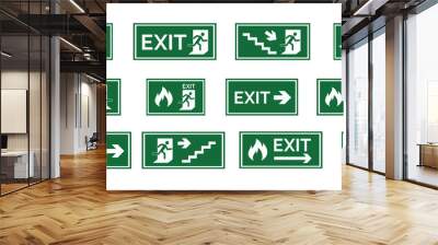 Various exit signs isolated on white background. Exit sign collection in flat style. Vector stock Wall mural