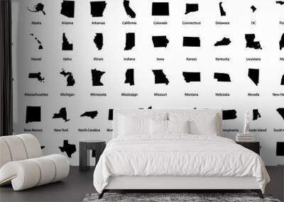 Vector illustration of all 50 states with their names Wall mural