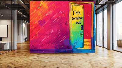 Banner or Illustration Celebrating LGBTQ+ Coming Out of the Closet Wall mural