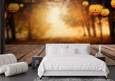 empty wooden table halloween background Wall mural