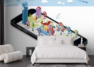 City Map with Icons and Buildings Wall mural