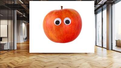 Googly eyes. Funny cute red ripe apple with toy eyes, isolated on white background. Wall mural