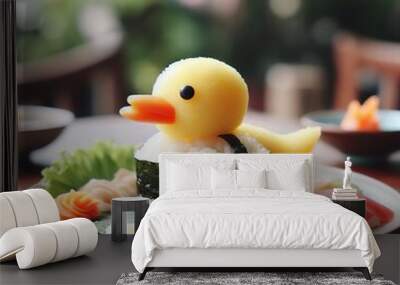 a cute duck created from sushi on a plate Wall mural