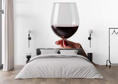 a hand holding a glass of red wine isolated on a white background PNG Wall mural