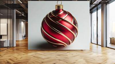 a red metallic christmas ornament ball with golden details wrapping it Wall mural