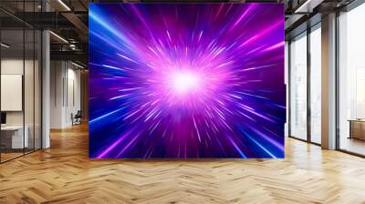 abstract neon light rays background with blue and purple glowing lines in space tunnel. Glowing flare from speed motion Wall mural