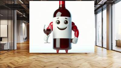 Advertising - product photo of high detailed 3D cartoon character of smiling a bottle of Red wine Wall mural