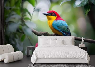 Beautiful exotic colorful bird in the forest with blur background Wall mural