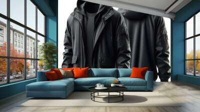 black raincoat, front and back view, isolated image, realistic style Wall mural