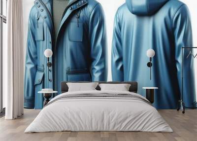 blue raincoat, front and back view, isolated image, realistic style Wall mural