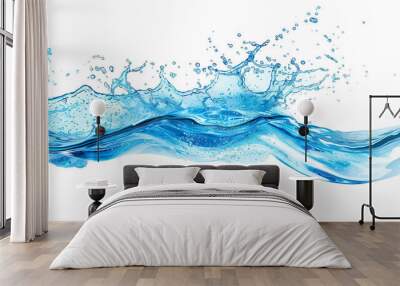 Blue water swirl splash with little bubbles isolated on white background PNG Wall mural