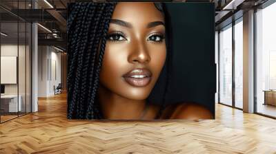 Close-up shot of a beautiful black woman with box braids Wall mural