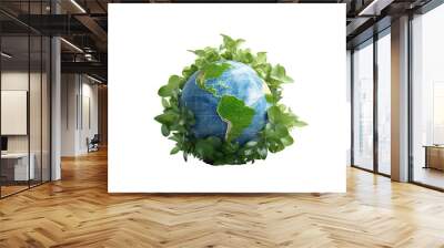 Earth day concept with 3d globe and leaves Isolated on a white Background PNG Wall mural