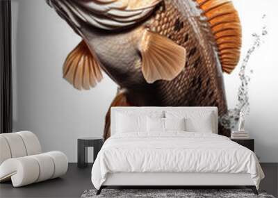 fresh Grouper fish jumping out of the water, white background PNG Wall mural