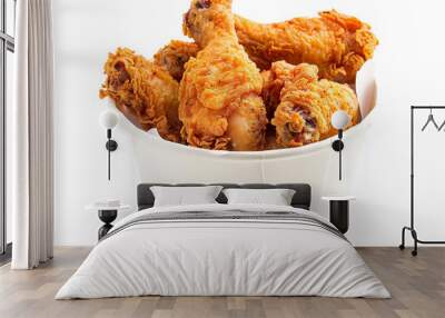 Fried chicken in paper bucket isolated on white background crispy chicken wings in paper box Wall mural