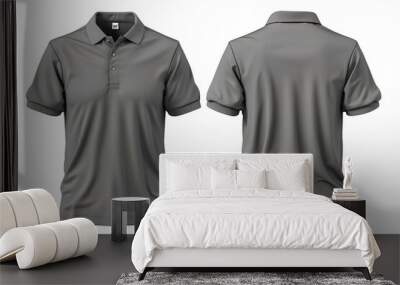 Front and back grey polo shirt mockup, white background PNG Wall mural