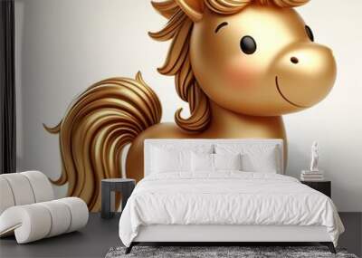 horizontal left to right a 3d gold happy horse with happy face, white background Wall mural