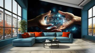 Human hand showing Digital technology, global internet network, Ai Artificial intelligence, big data concept Wall mural