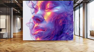 impression face artwork of girl with iridescent opalescent colours liquid or smoke style Wall mural