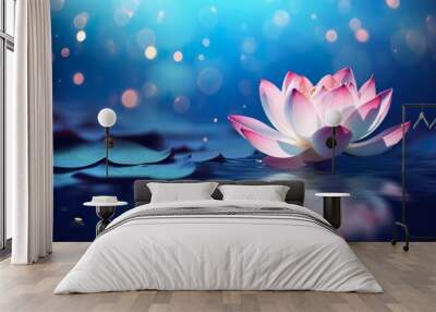 Lotus flower on blue water background with bokeh effect photorealistic Wall mural