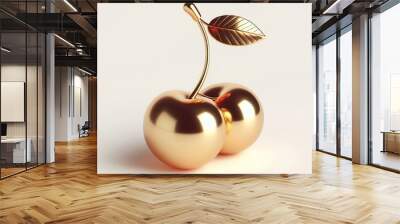 minimalist 3d gold cherry, white background Wall mural