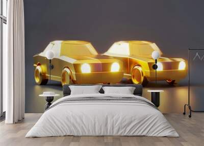 minimalist cartoon 3d gold house and car, dark grey background, studio lighting Wall mural