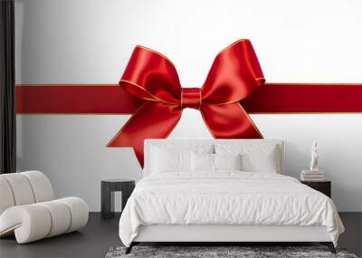 red ribbon and bow with gold isolated against transparent white background PNG Wall mural