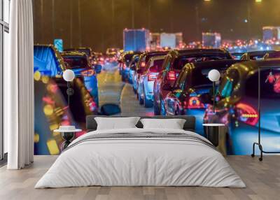 Night view busy UK Motorway traffic jam at night Wall mural