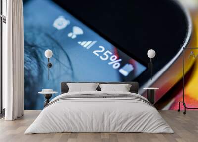 smartphone with 25 percent battery charge on the screen Wall mural