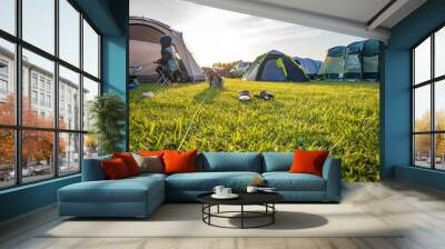 Tents at camping site in england uk Wall mural