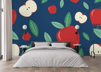 Raster seamless pattern with apples. Apple varieties, cripps pink, empire, fuji, gala, golden, granny smith, Mcintosh. Fruits in your garden. Wallpaper red apples Wall mural