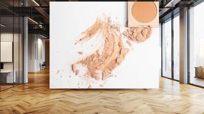 Set with Crushed beige face finishing and bronzing powder  isolated on white background. Make up background Wall mural