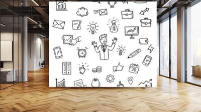 Hand drawn doodle business icons set isolated on white background. Wall mural