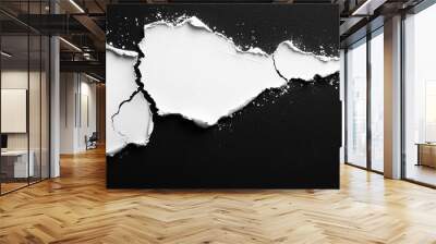  A black-and-white image of two torn paper halves on a black background Wall mural