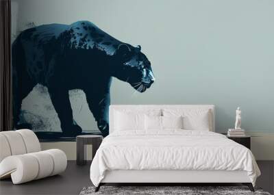  A black panther painting on a light blue backdrop with a paint splash to its left Wall mural