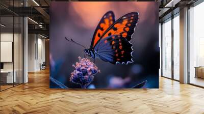  A close-up of a butterfly on a flower with a blurred background in the distance A blurred foreground Wall mural